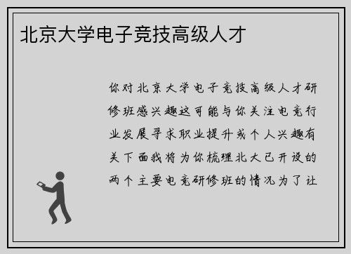北京大学电子竞技高级人才